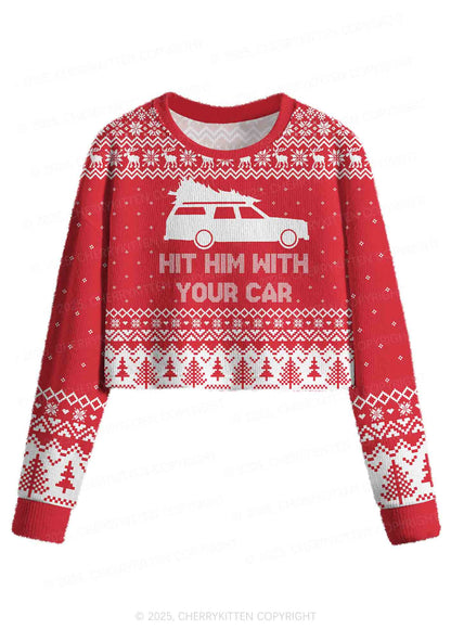Hit Him Y2K Christmas Crop Knit Sweatshirt Cherrykitten