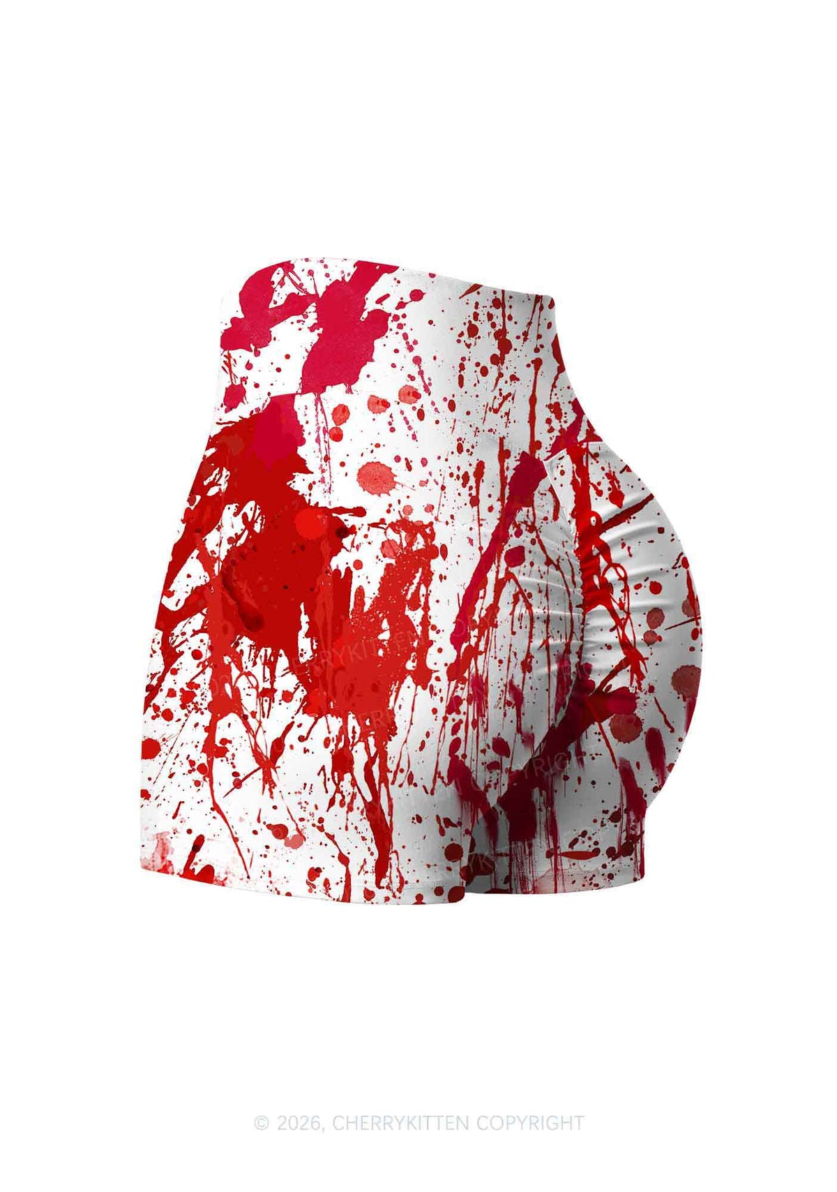 Halloween Red Blood On White Y2K Print Yoga Shorts Cherrykitten