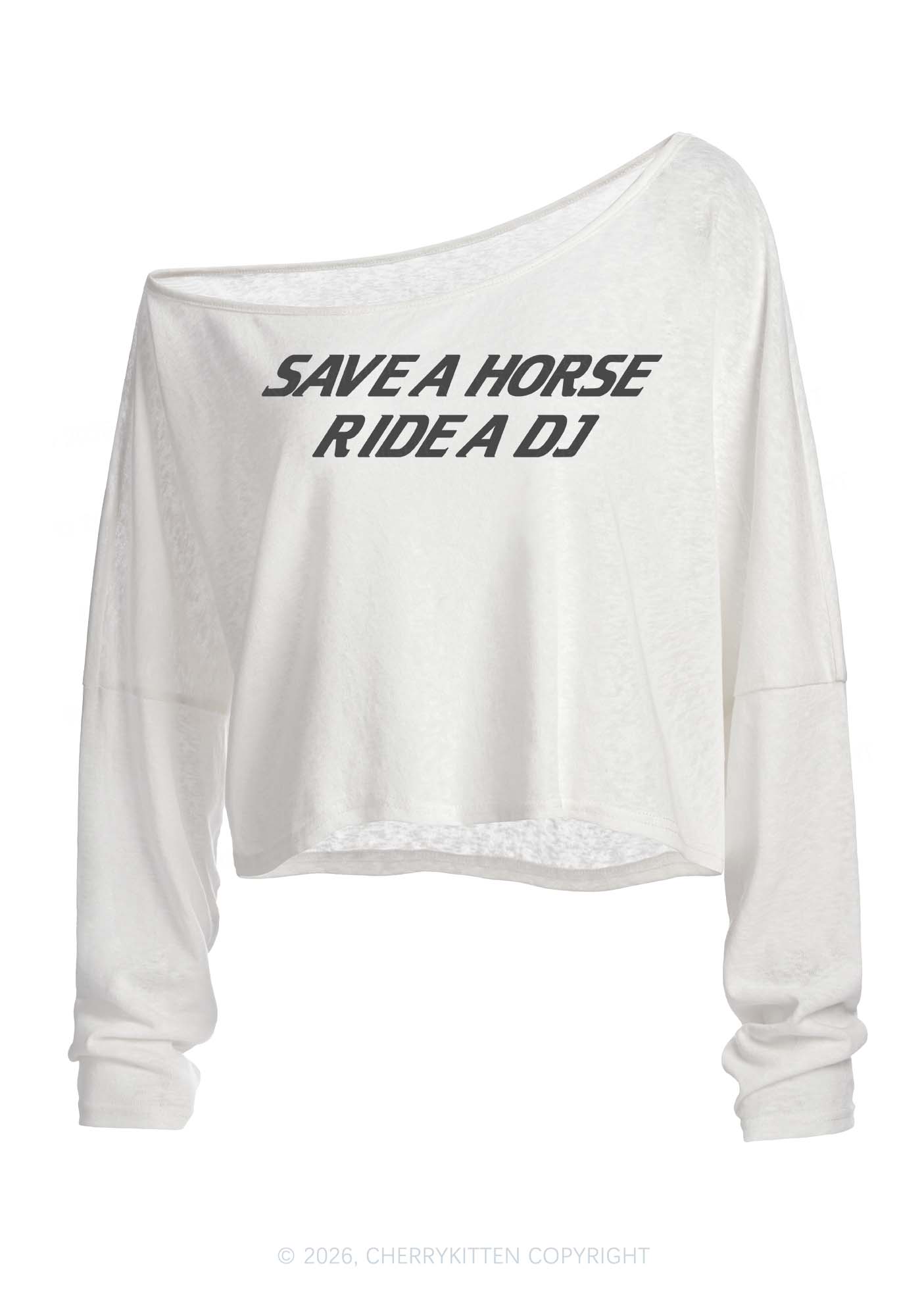 Ride A DJ Y2K Off Shoulder Long Sleeve Crop Top Cherrykitten