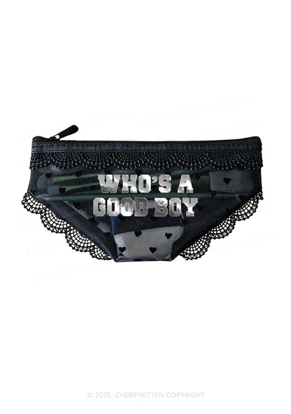 Whos A Good Boy Silver Foil Printed Y2K Briefs Shape Cosmetic Pouch Cherrykitten