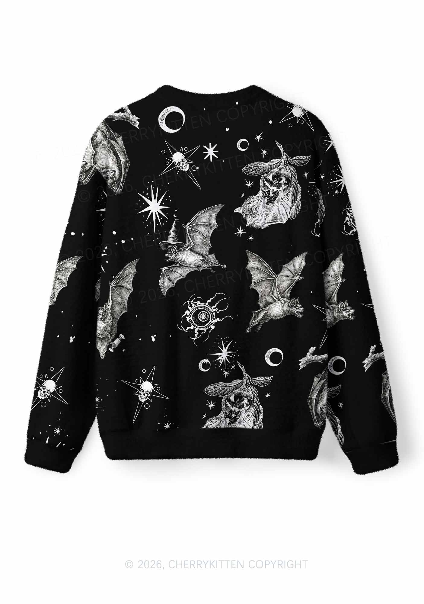 Halloween Witch Bats Skulls Y2K Christmas Knit Sweatshirt Cherrykitten