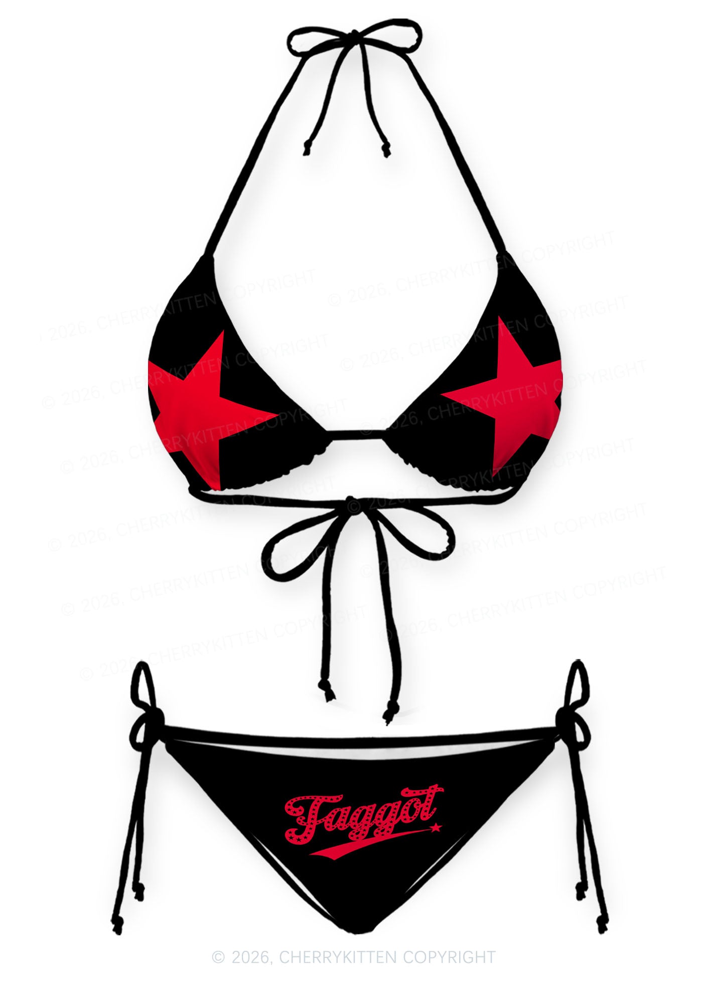 Red Star Faggot Pride Y2K Print Bikini Set Cherrykitten