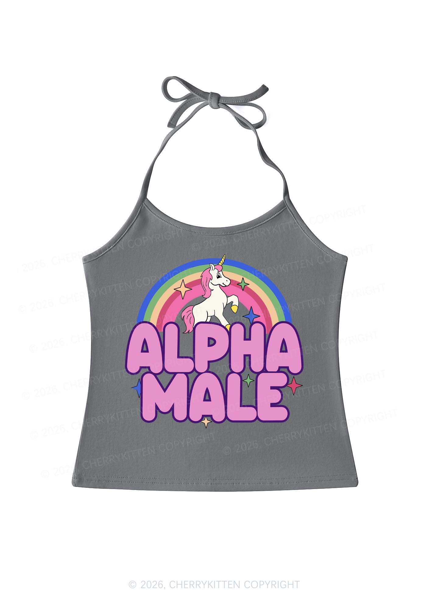 Rainbow Unicorn Alpha Male Y2K Halter Neck Cami Cherrykitten