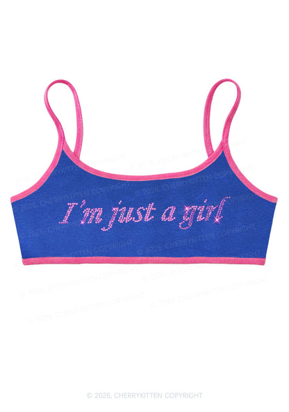 Rhinestone Im Just A Girl Y2K Super Crop Cami Cherrykitten