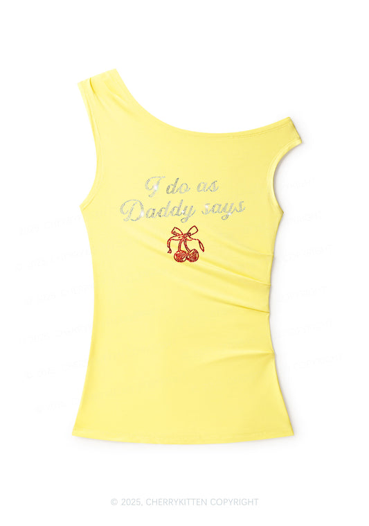 Rhinestone I Do As Daddy Says Y2K Off Shoulder Tank Top Cherrykitten
