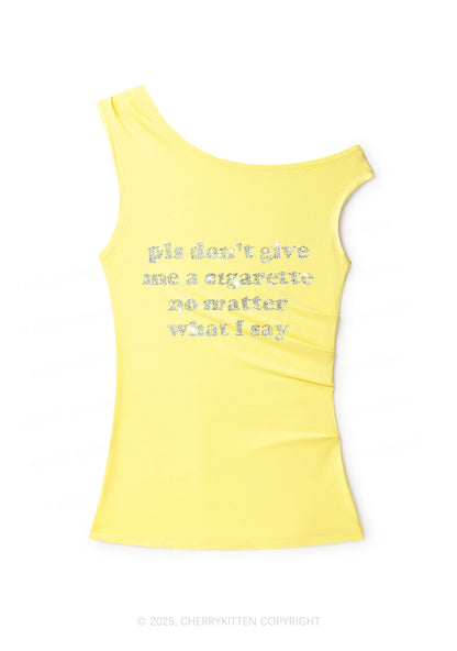 Rhinestone Dont Give Me Cigarette Y2K Off Shoulder Tank Top Cherrykitten