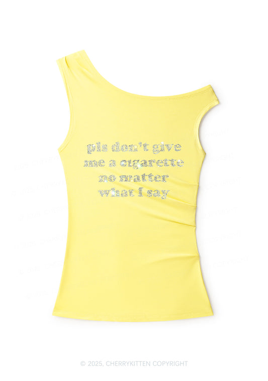 Rhinestone Dont Give Me Cigarette Y2K Off Shoulder Tank Top Cherrykitten