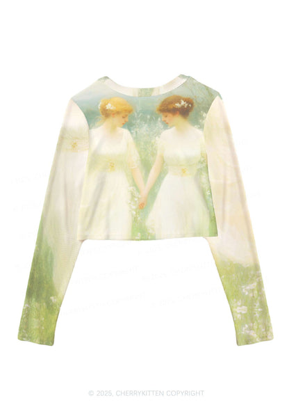 Lesbian Fairy Pride Y2K Mesh Long Sleeve Crop Top Cherrykitten
