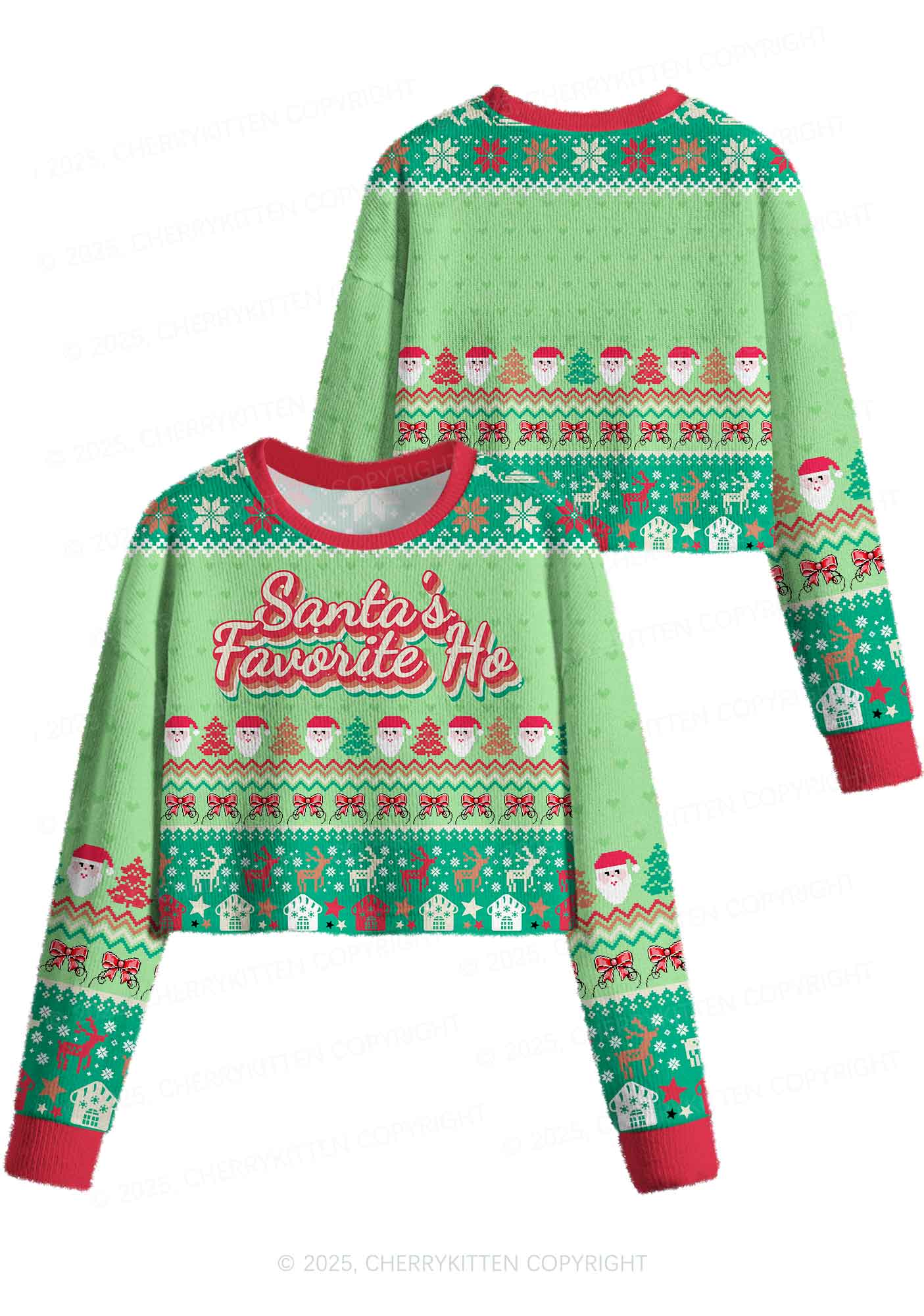 Santas Favorite Ho Y2K Christmas Crop Knit Sweatshirt Cherrykitten
