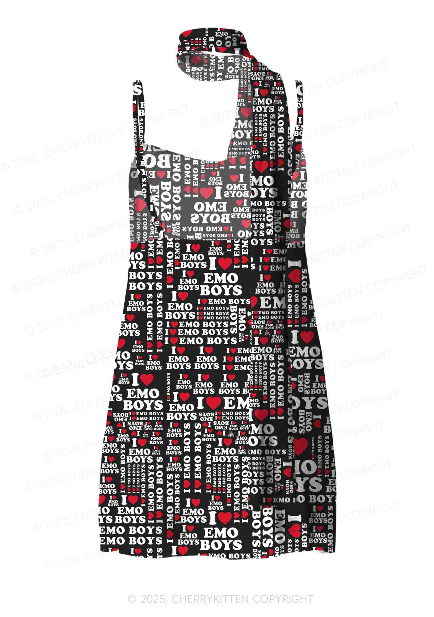 I Love Emo Boys Y2K Mesh Slip Dress Cherrykitten