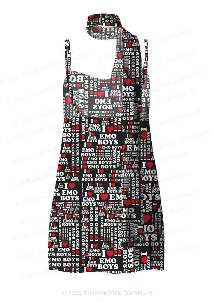 I Love Emo Boys Y2K Mesh Slip Dress Cherrykitten