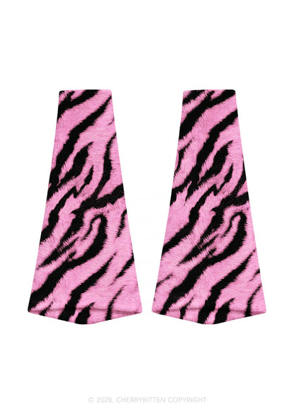 Light Pink Zebra Stripe Y2K Print Fuzzy Flared Leg Warmers Cherrykitten