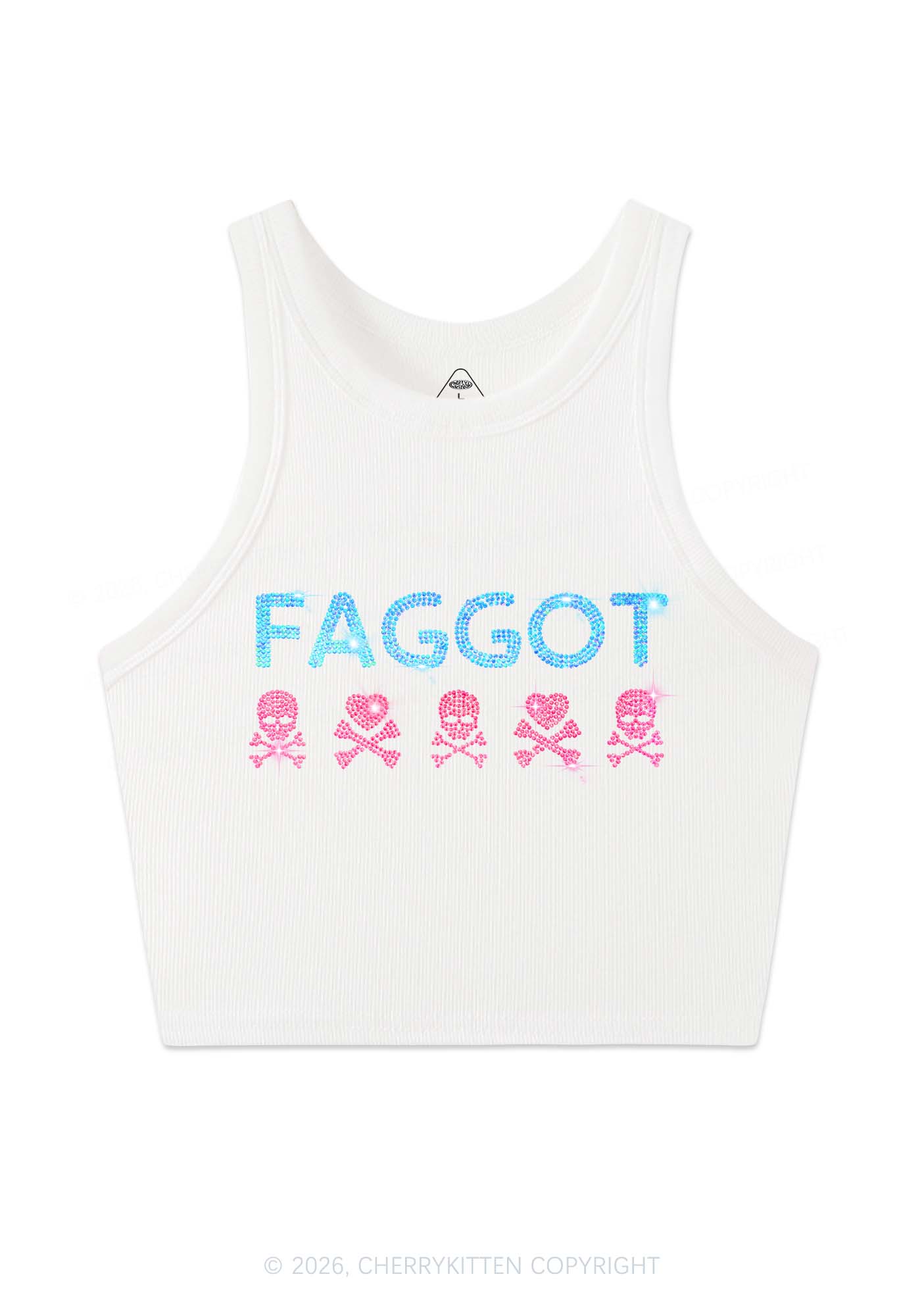 Rhinestone Faggot Skull Pride Y2K Crop Tank Top Cherrykitten