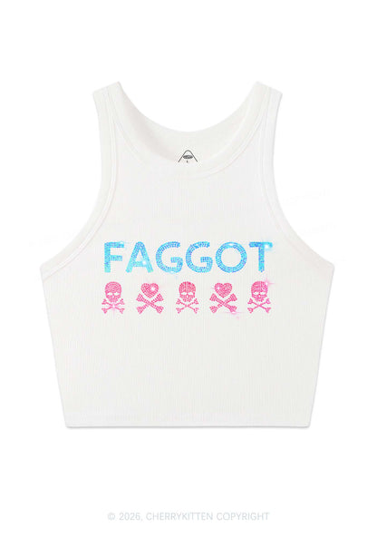 Rhinestone Faggot Skull Pride Y2K Crop Tank Top Cherrykitten