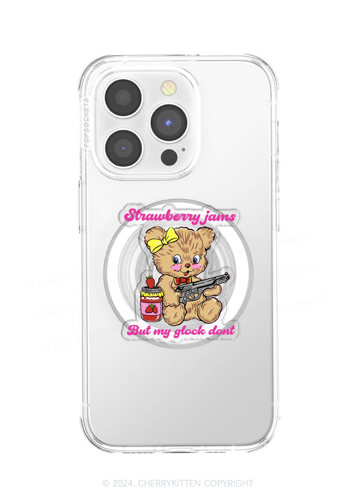 Strawberry Jams Bear Y2K Magnetic Phone Grip Holder Cherrykitten