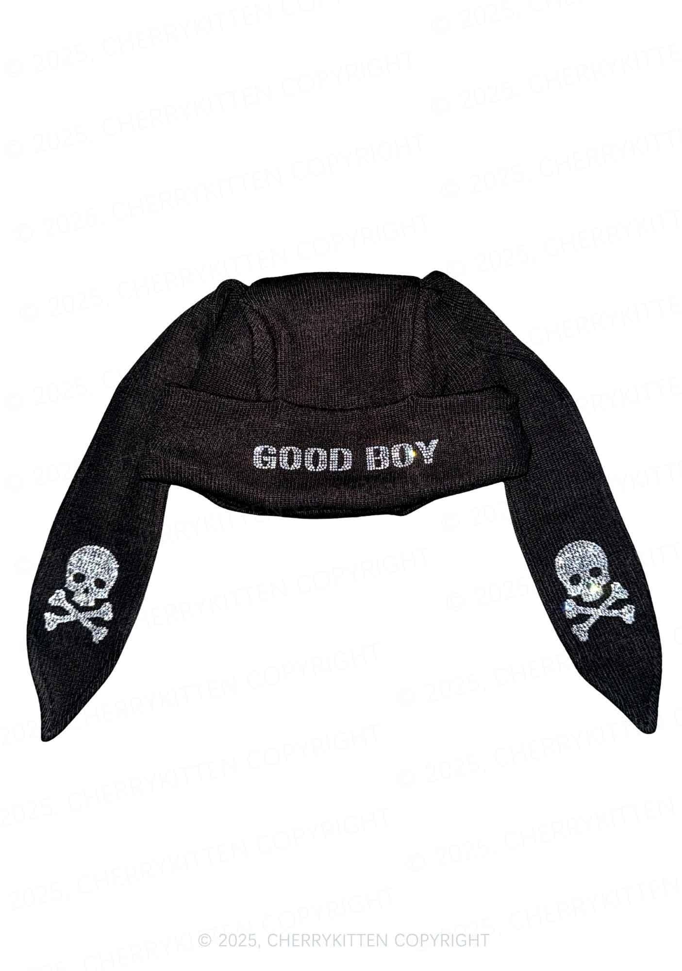 Rhinestone Good Boy Y2K Bunny Ear Knitted Hat Cherrykitten
