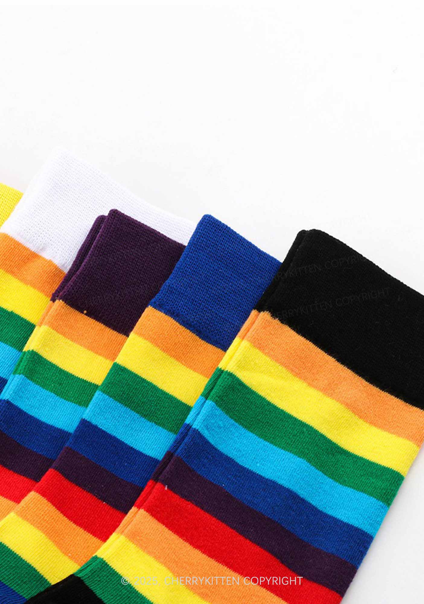 Rainbow Striped Pride Y2K Mid Calf Socks Cherrykitten