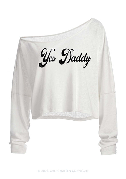 Yes Daddy Y2K Off Shoulder Long Sleeve Crop Top Cherrykitten