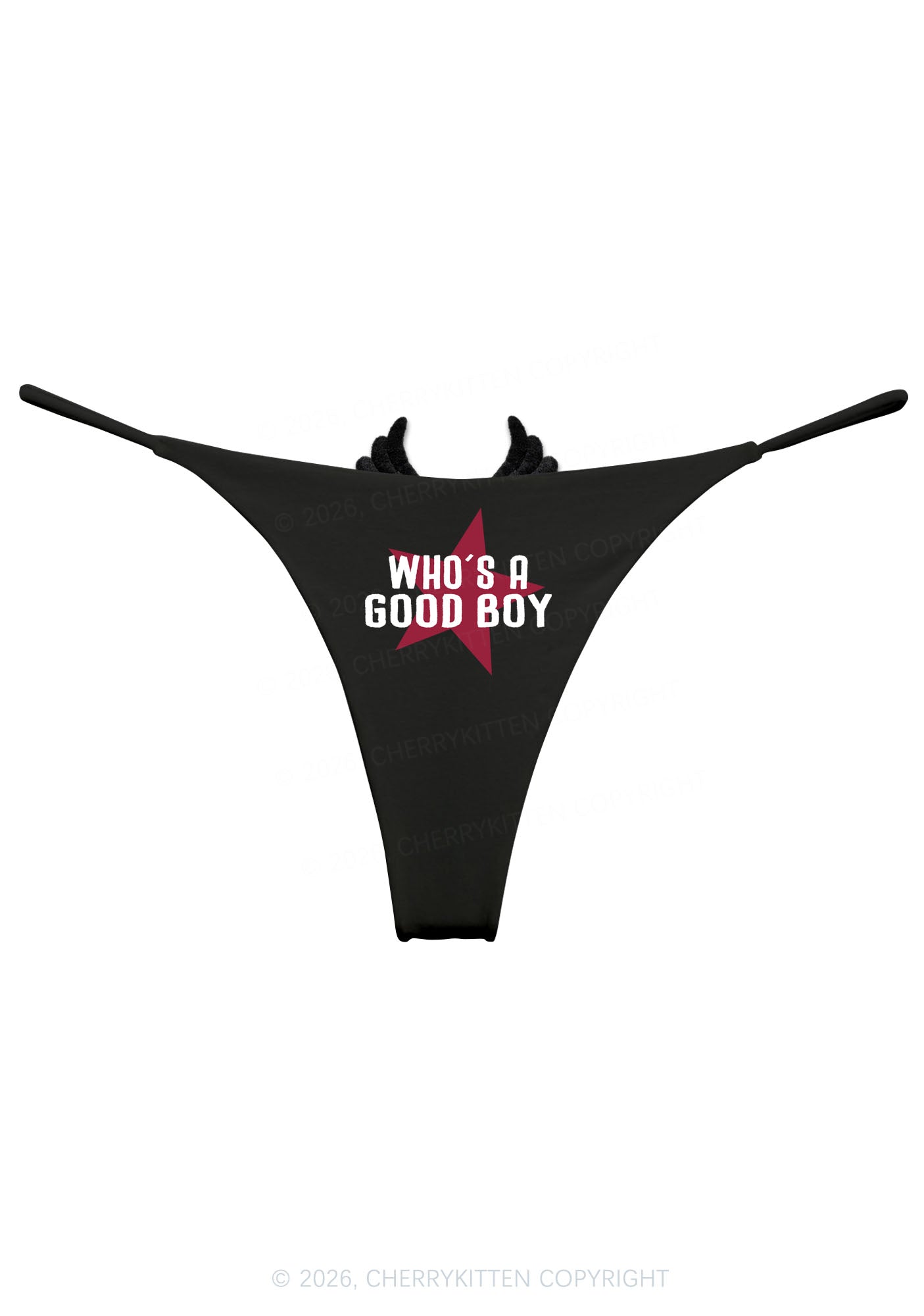 Whos A Good Boy Y2K Bikini String Thong With Black Wings Cherrykitten