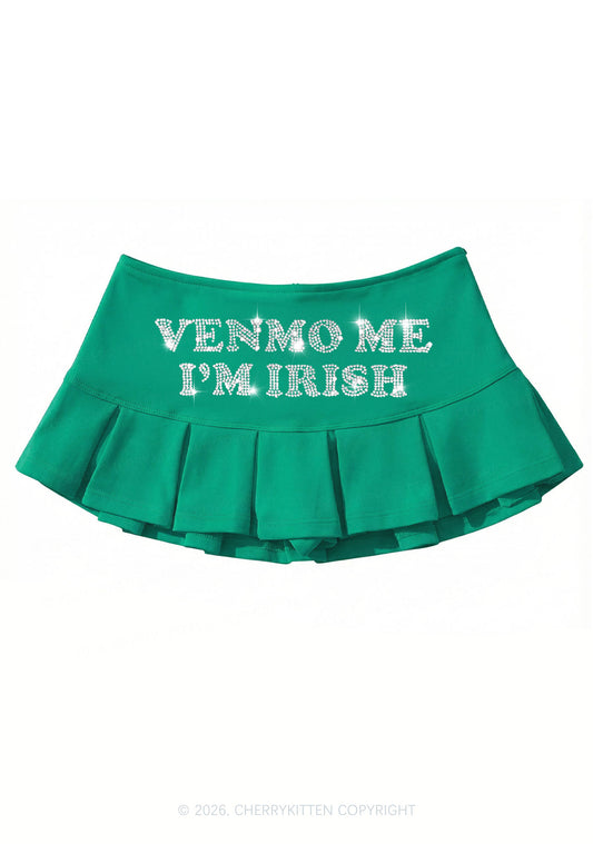 Rhinestone Venmo Me Im Irish St Patricks Y2K Mini Pleated Skirts Cherrykitten