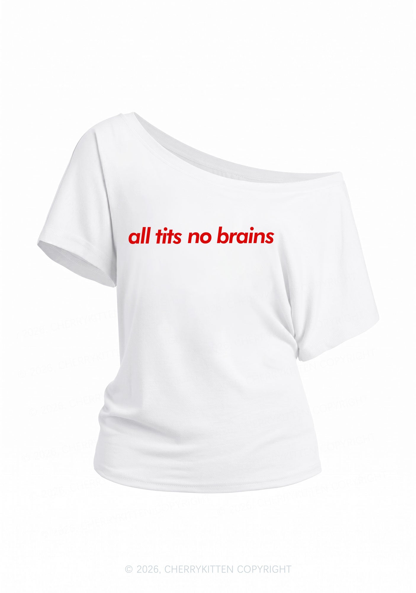 All Txts No Brains Y2K Off Shoulder Tee Cherrykitten