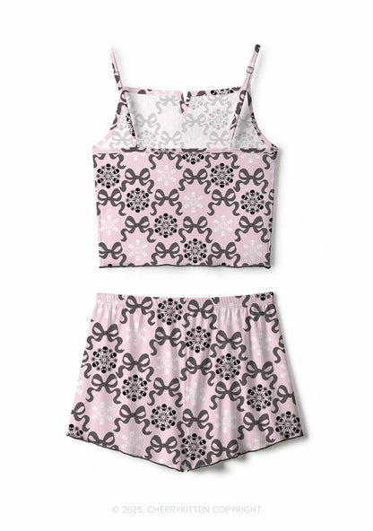 Christmas Bow Skull Snowflakes Y2K Print Cami Shorts Pajama Set Cherrykitten