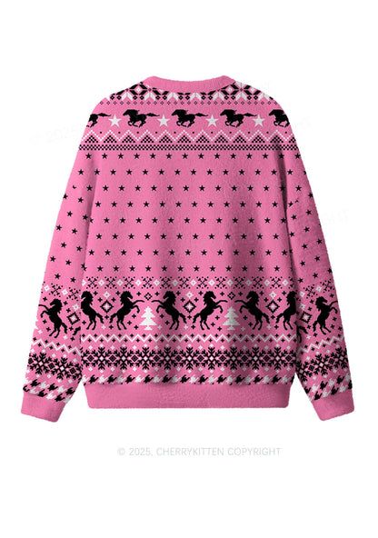 Ride A Mustache Y2K Christmas Knit Sweatshirt Cherrykitten