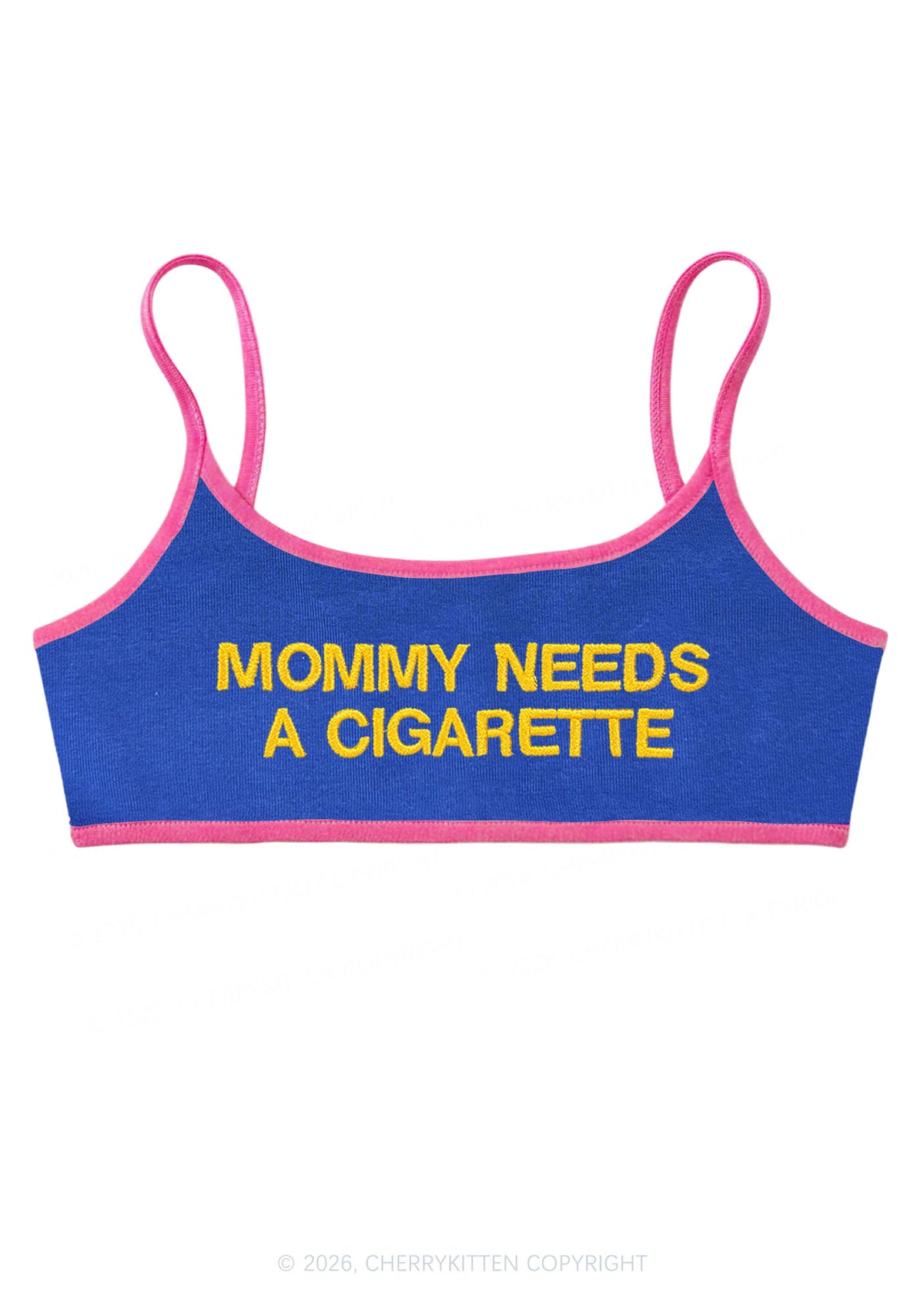 Embroidered Mommy Needs A Cigarette Y2K Super Crop Cami Cherrykitten