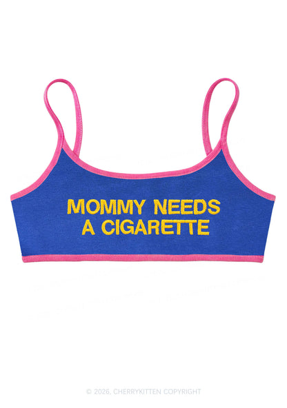 Embroidered Mommy Needs A Cigarette Y2K Super Crop Cami Cherrykitten