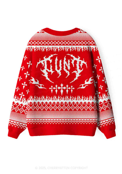 Punk Cxxt Y2K Christmas Cardigan Knit Sweatshirt Cherrykitten