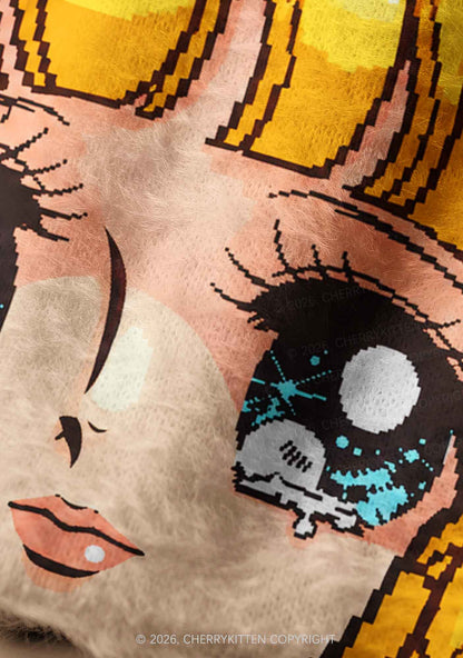 Anime Crying Girl Y2K Print Knit Beanie Cherrykitten