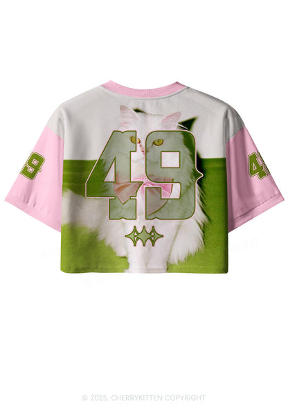Custom Pink Bow Cat Y2K Crop Sport Jersey Shirts Cherrykitten