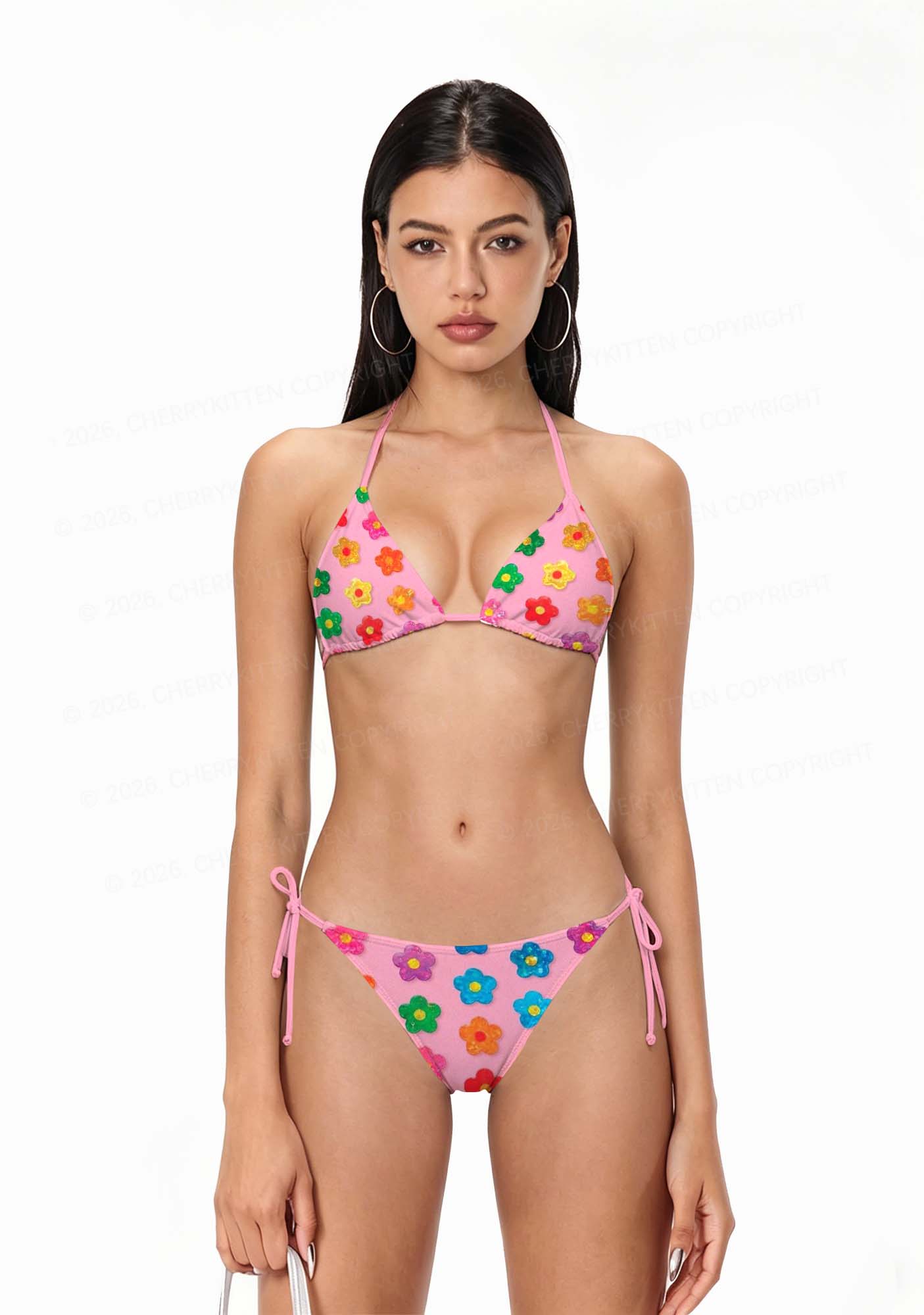 Rainbow Flower Y2K Print Bikini Set Cherrykitten