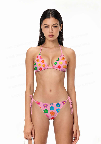 Rainbow Flower Y2K Print Bikini Set Cherrykitten