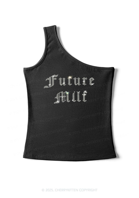 Rhinestone Future Mxxf Y2K One Shoulder Tank Top Cherrykitten