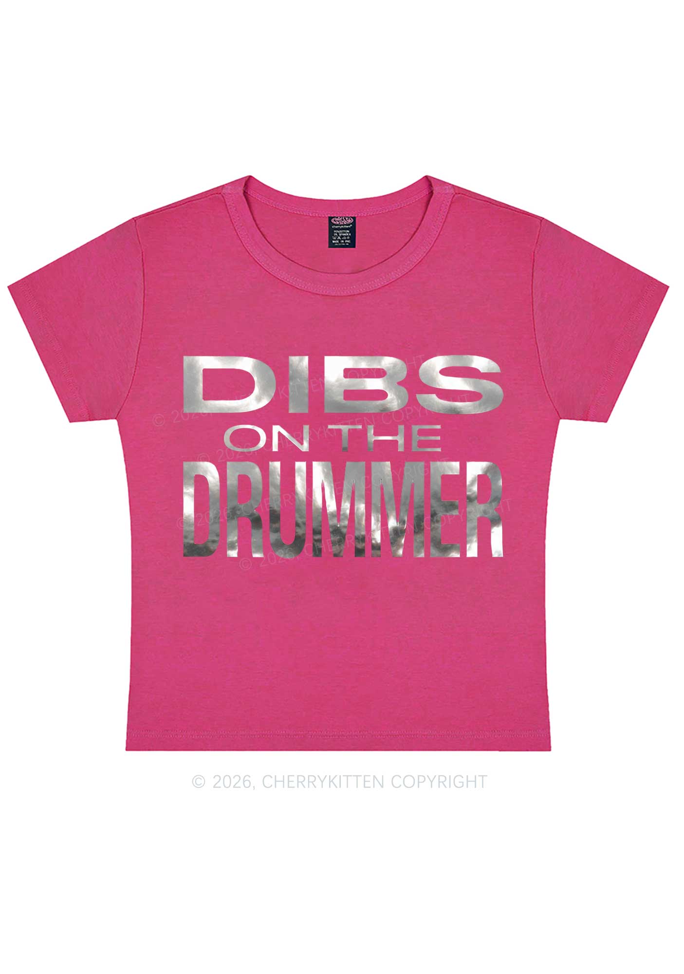 Dibs On The Drummer Silver Foil Printed Y2K Baby Tee Cherrykitten