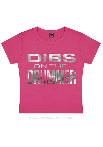 Dibs On The Drummer Silver Foil Printed Y2K Baby Tee Cherrykitten