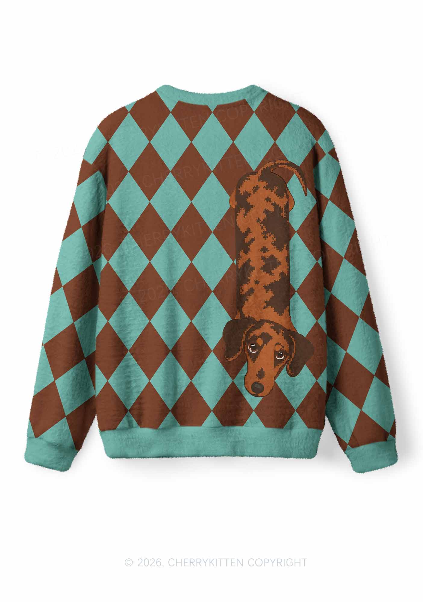 Plaid Dachshund Y2K Knit Sweatshirt Cherrykitten