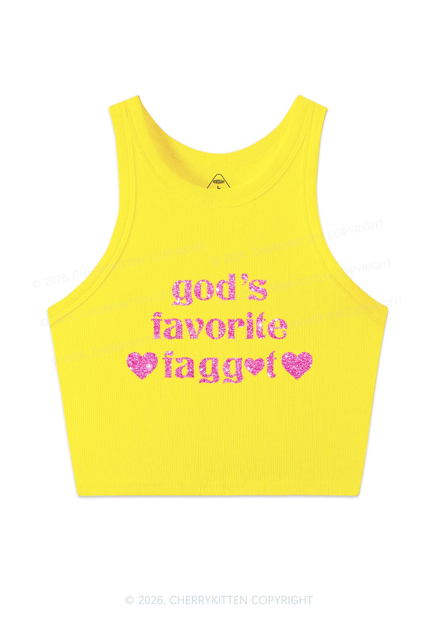 Glitter Gods Favorite Faggot Pride Y2K Crop Tank Top Cherrykitten