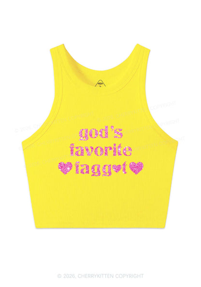 Glitter Gods Favorite Faggot Pride Y2K Crop Tank Top Cherrykitten