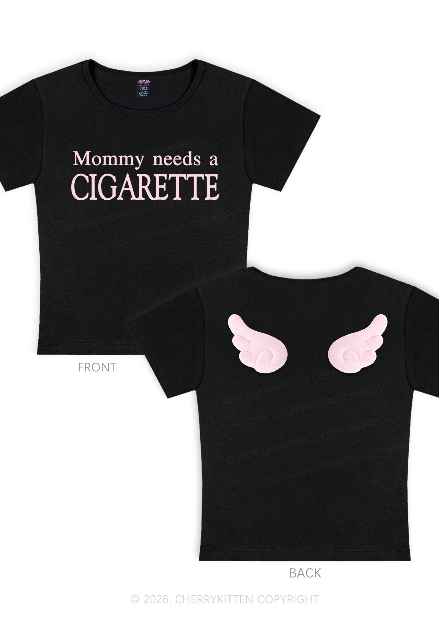 Mommy Needs A Cigarette Y2K Goth Angel Wings Baby Tee Cherrykitten