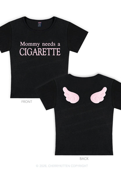 Mommy Needs A Cigarette Y2K Goth Angel Wings Baby Tee Cherrykitten