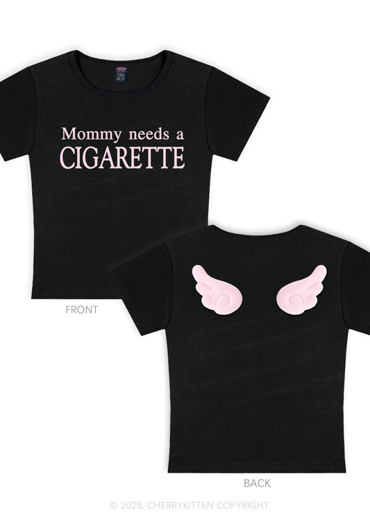 Mommy Needs A Cigarette Y2K Goth Angel Wings Baby Tee Cherrykitten