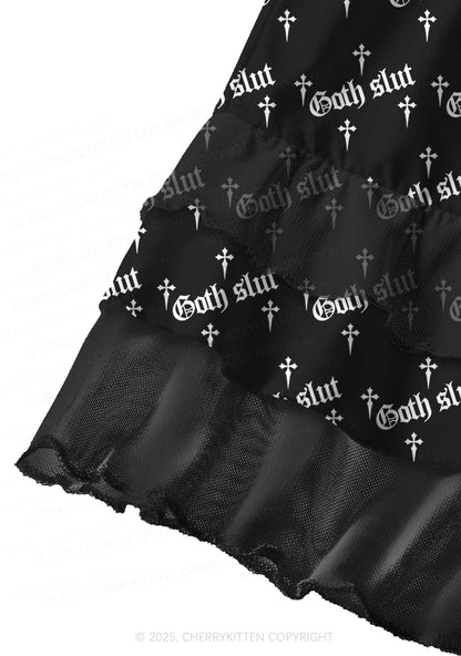 Halloween White Goth Slxt Y2K Print Mini Layered Skirt Cherrykitten