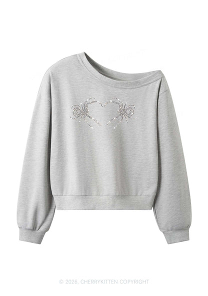 Rhinestone Skull Spider Y2K Off Shoulder Sweatshirts Cherrykitten