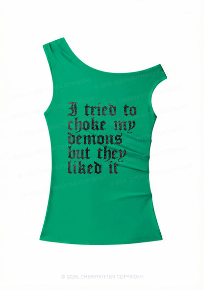 Halloween Choke Demons They Liked Y2K Off Shoulder Tank Top Cherrykitten