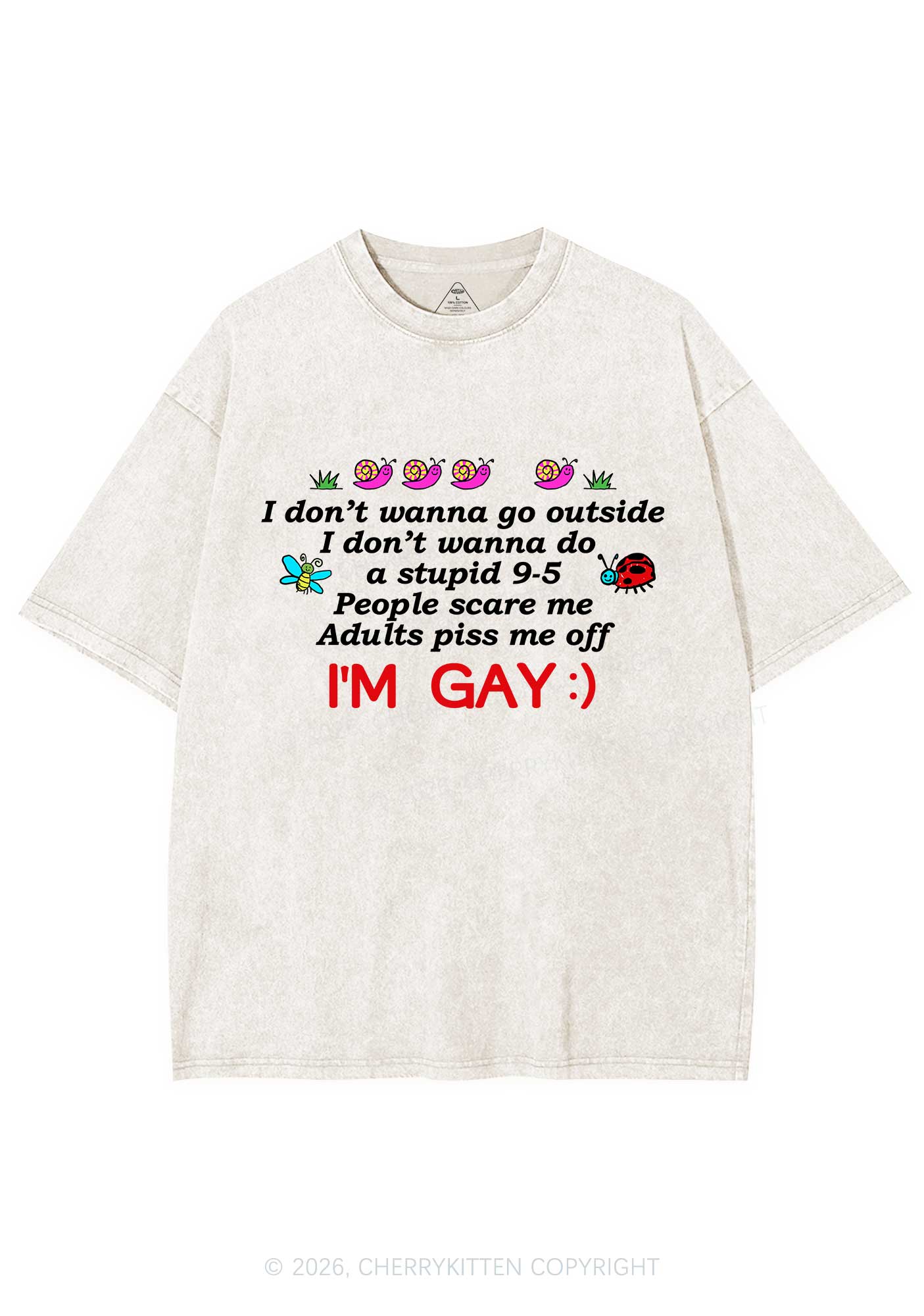 People Scare Me Im Gay Pride Y2K Shirts Washed Tee Cherrykitten