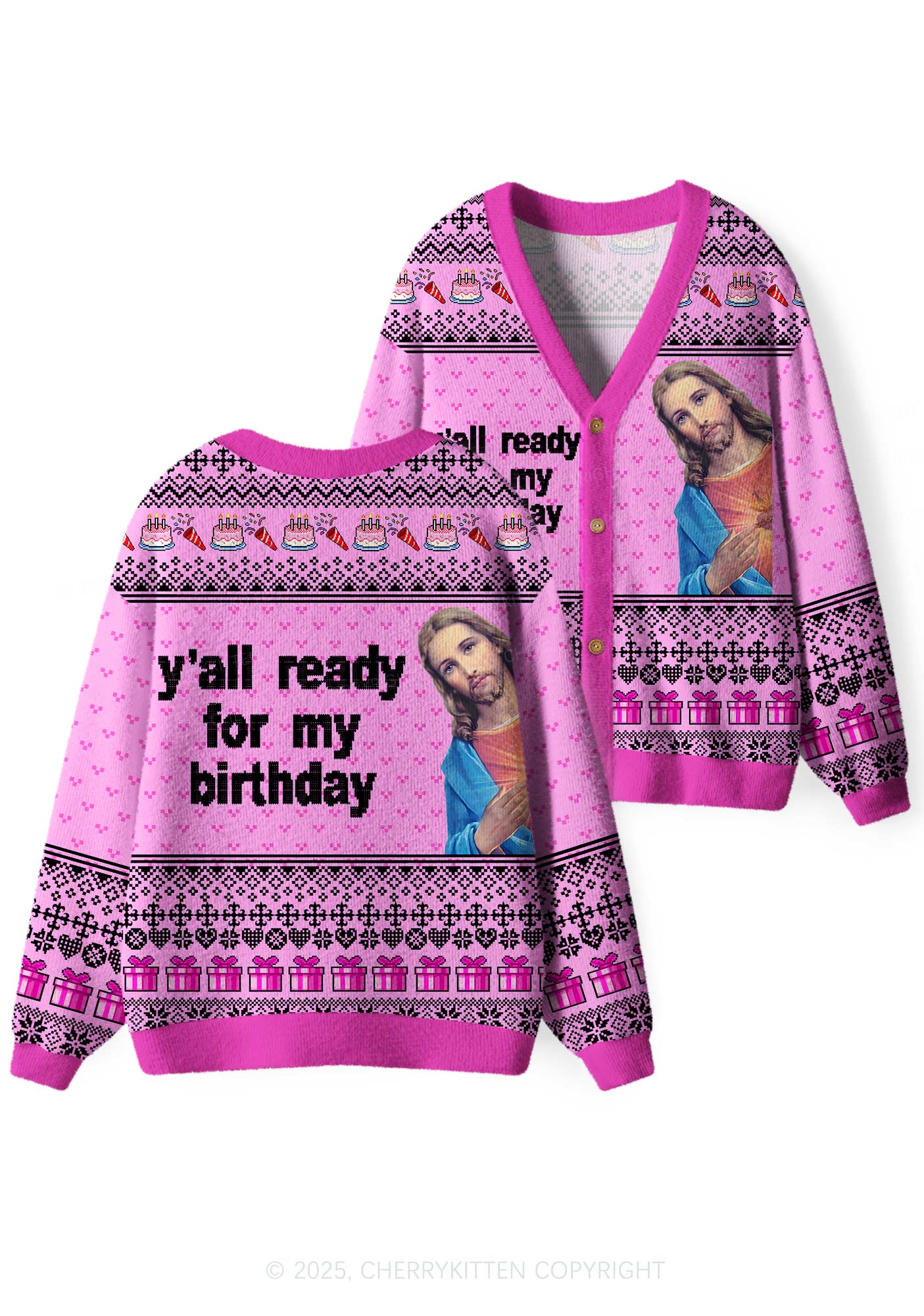 Jesus Birthday Y2K Christmas Cardigan Knit Sweatshirt Cherrykitten