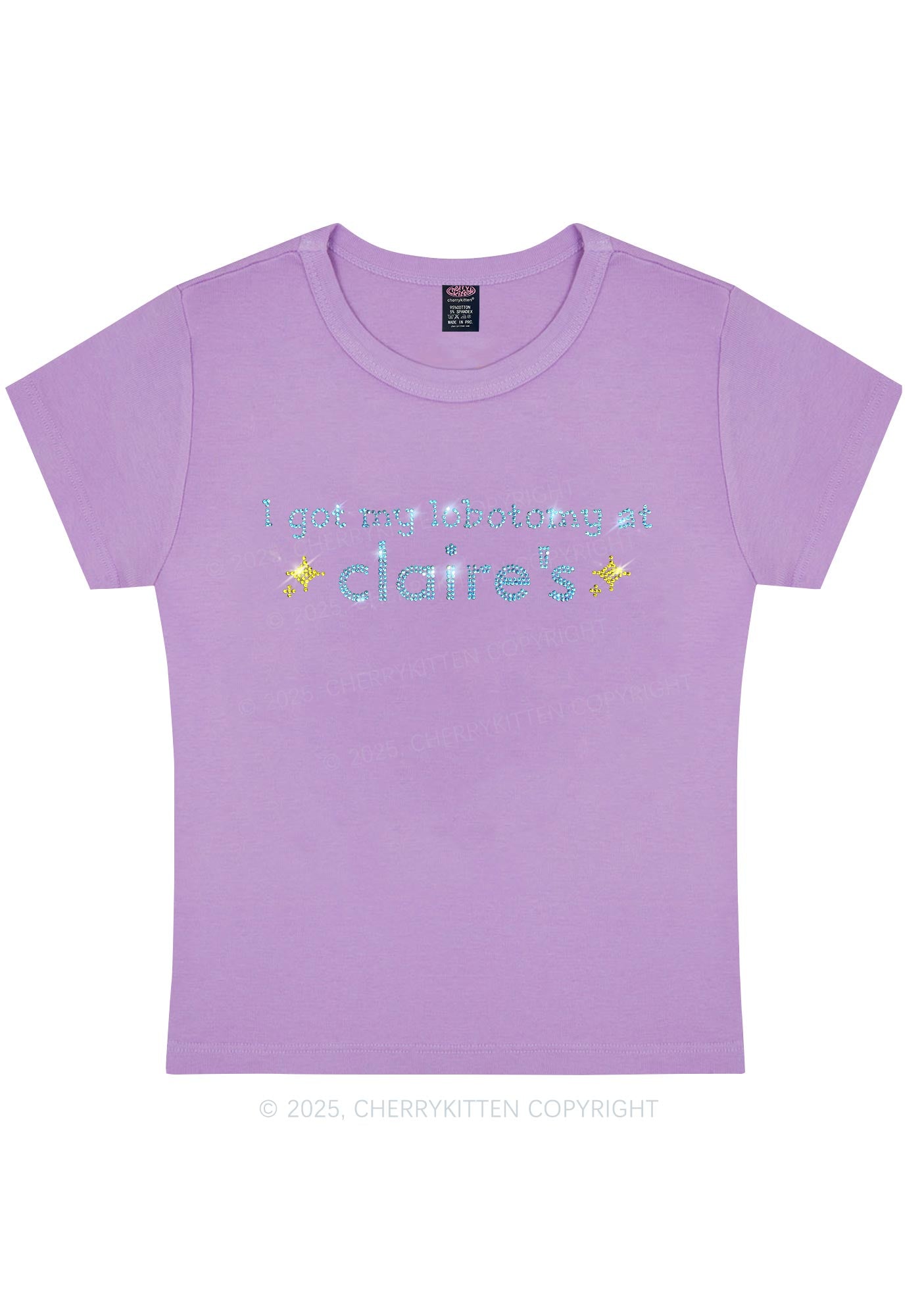 Rhinestone I Got My Lobotomy At Claires Y2K Baby Tee Cherrykitten
