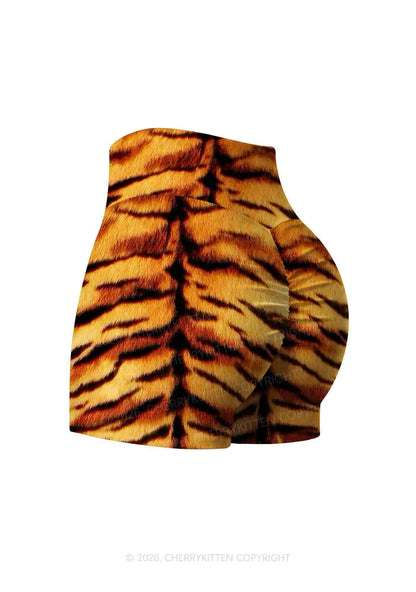 Wild Tiger Texture Y2K Print Yoga Shorts Cherrykitten